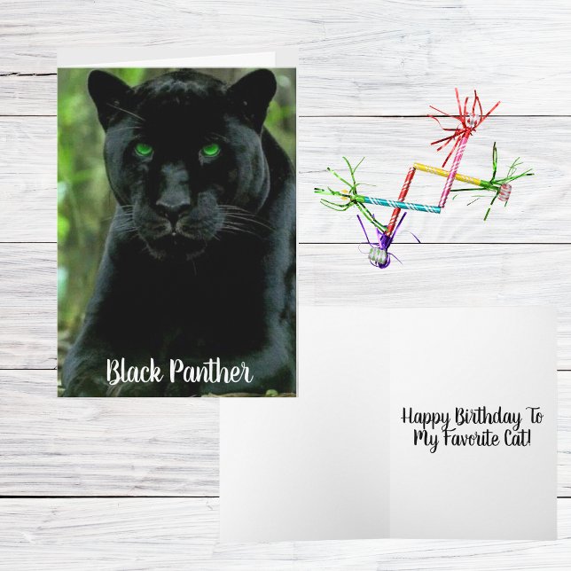 Sleek Black Panther Cat med Grönt Öga Kort (Skapare uppladdad)