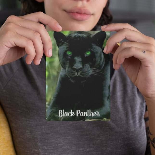 Sleek Black Panther Cat med Grönt Öga Vykort (Skapare uppladdad)