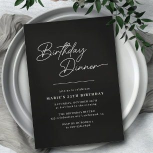 Sleek Black Typography Elegant Födelsedag Inbjudningar