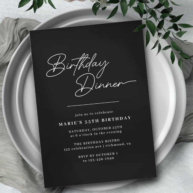 Sleek Black Typography | Elegant Födelsedag Inbjudningar (Skapare uppladdad)