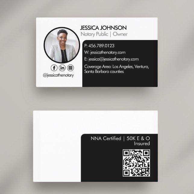 Sleek Black | Vit minimal modern anteckningsbild Q Visitkort (Skapare uppladdad)
