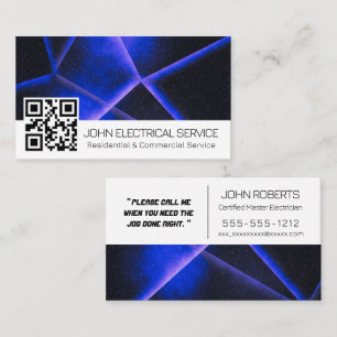 Sleek Blue Geometry Electric med QR-kod Visitkort