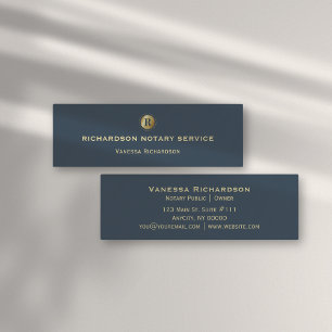 Sleek Blue & Guld Monogram Icon Notary Public Mini Visitkort