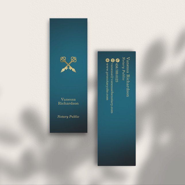Sleek Blue & Guld Pens Luxury Notary Public Mini Visitkort (Skapare uppladdad)