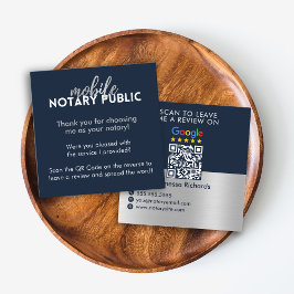 Sleek Blue Silver Google Review QR Code Notary Fyrkantigt Visitkort