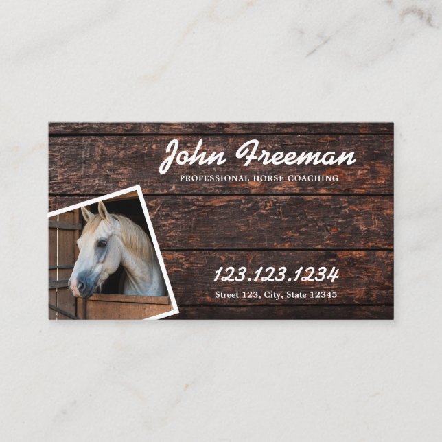 Sleek Brown och White Horse Photo Script Equine Visitkort (Framsida)