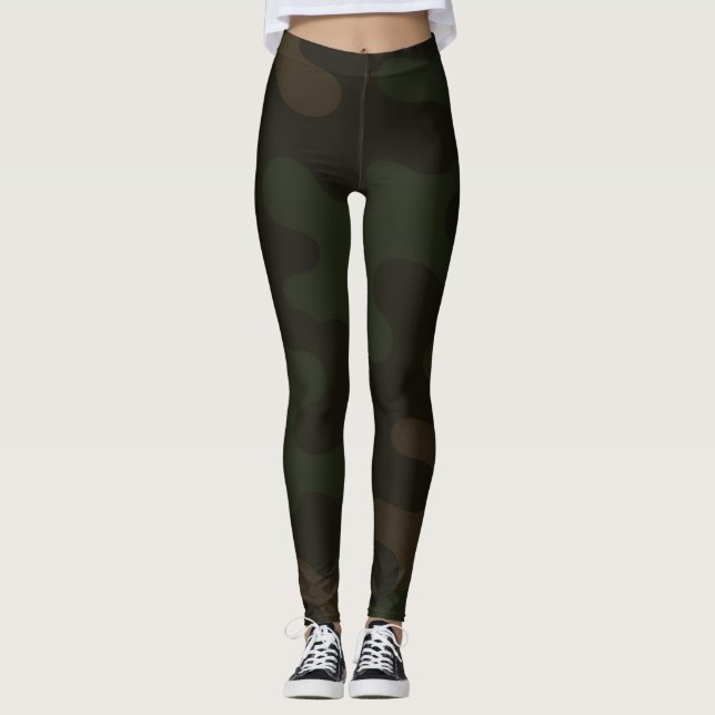 Sleek Camo Deep Black Mörk Tones Modern Leggings (Framsida)