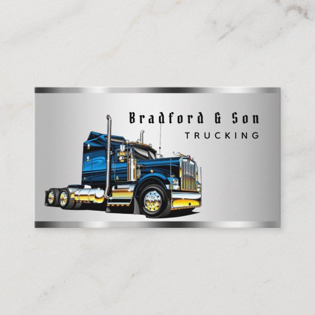 Sleek Chrome Transport Semi Trucking Company Visitkort (Framsida)