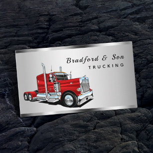 Sleek Chrome Transport Semi Trucking Company Visitkort