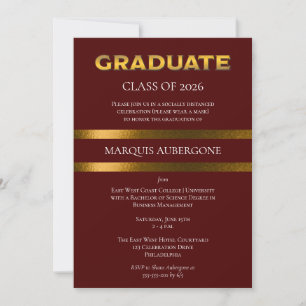 Sleek College Univ Maroon Guld Studentfest Inbjudningar