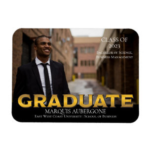 Sleek College Univ Photo Student Black GULD Magnet