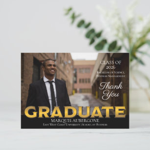 Sleek College Univ Photo Student Black GULD Tack Kort