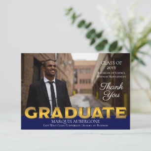 Sleek College Univ Photo Student Blue Guld Tack Kort