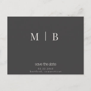 Sleek Contemporary Monogram Grått Bröllop Vykort