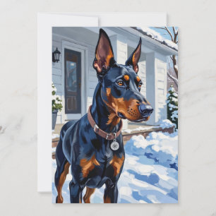 Sleek Doberman Pinscher Modern Vintersnöflinga Julkort