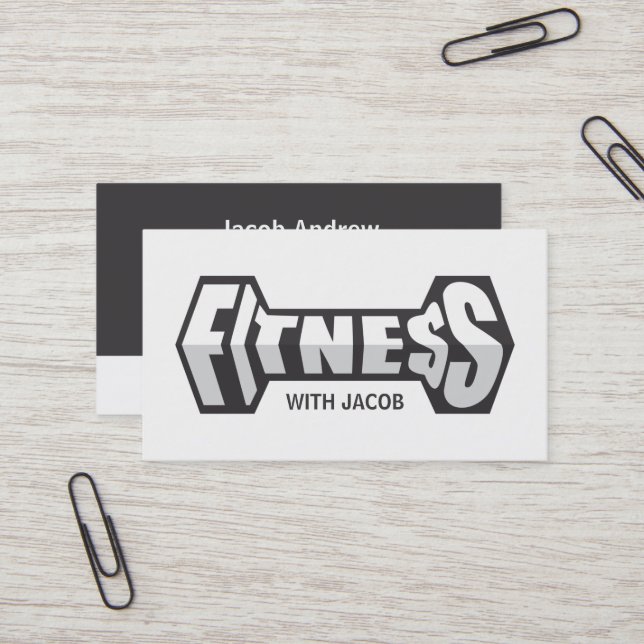 Sleek Fitness Hantel Typografi Tränare Visitkort (Fram/Back In Situ)
