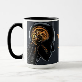 Sleek Futuristisk AI Android Guld Mekanisk Hjärna Mugg