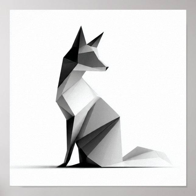 Sleek Geometric Origami Fox Skriv ut Poster (Framsidan)