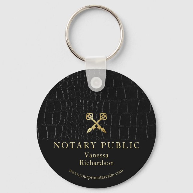 Sleek Glossy Black Crokodile Guld Icon Notary Nyckelring (Framsida)