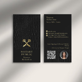 Sleek Glossy Black Crokodile Guld Notary Icon QR Visitkort
