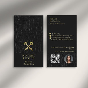 Sleek Glossy Black Crokodile Guld Notary Icon QR Visitkort