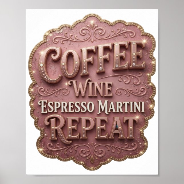 Sleek Gold KAFFE VIN ESPRESSO MARTINI REPETERAR Poster (Framsidan)