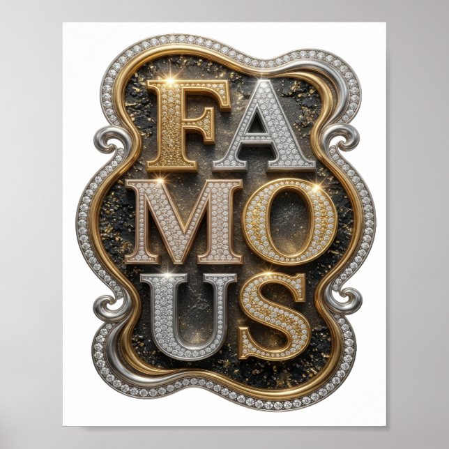 Sleek Guld BERÖMD 3D Text Konst Poster (Framsidan)