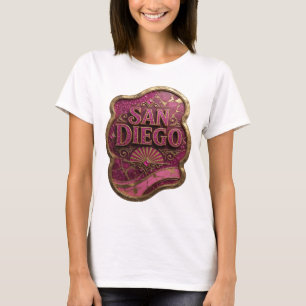Sleek Guld SAN DIEGO Konstnärligt Motiv T Shirt