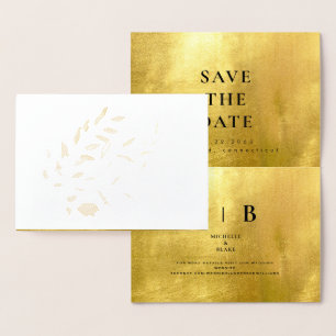 Sleek Guld & White Monogram Spara datumfoten för Folierat Kort