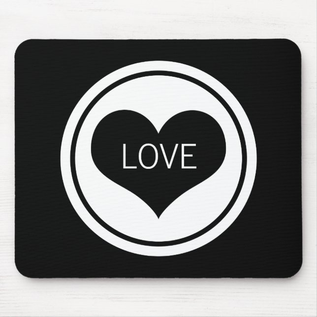 Sleek Heart Mousepad, Black and White Musmatta (Framsidan)