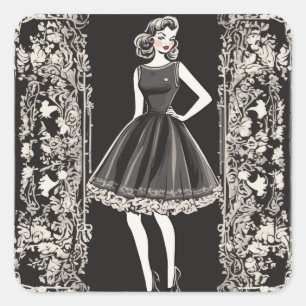 Sleek LBD Vintage Little Black Dress Decal Fyrkantigt Klistermärke