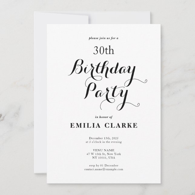 Sleek Modern Födelsedagsfest inbjudan för Vuxnor (Framsida)