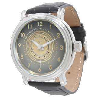 Sleek Modern Guld & Silver Mörkt Läder Anpassad Armbandsur
