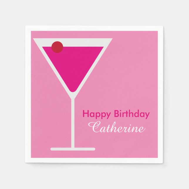 Sleek Modern Rosa Martini Anpassningsbar Birthday Pappersservett (Framsidan)