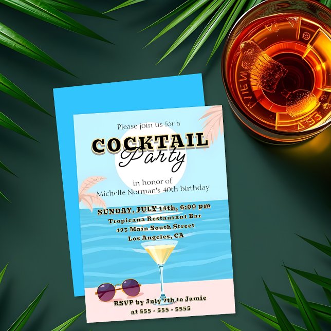 Sleek Modern Vibrant Birthday Cocktail Party Inbjudningar (Skapare uppladdad)