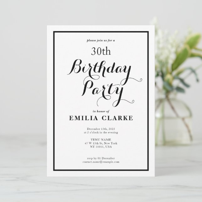 Sleek moderna födelsedagsinbjudningar för vuxna inbjudningar (Stående Fram)