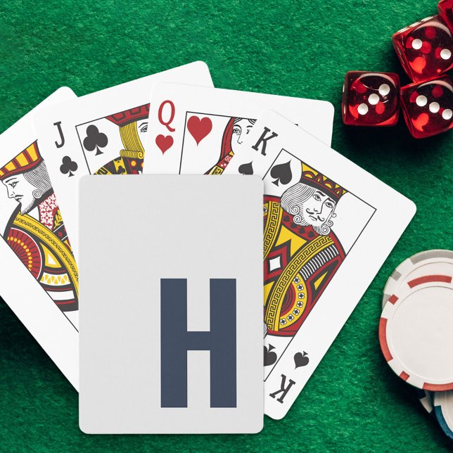 Sleek Monogram Initial Minimalist Silver Grått Blu Casinokort (Skapare uppladdad)