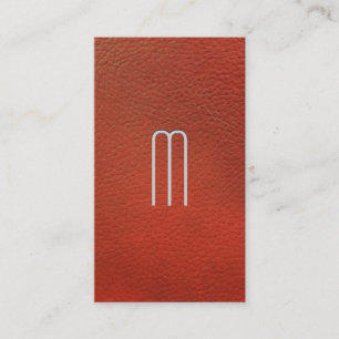 Sleek Monogram Rött läderbakgrund Visitkort