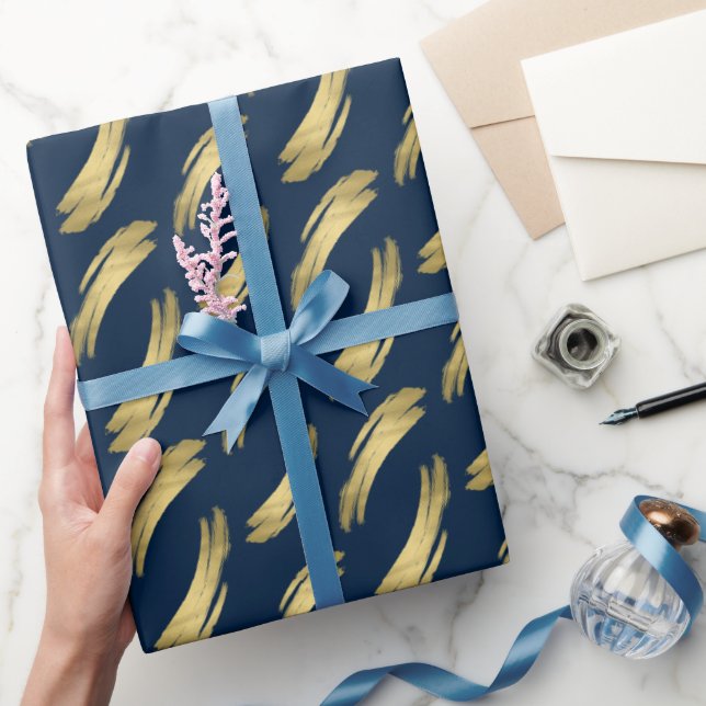 Sleek Navy Guld Födelsedags Chic Inpackningspapper Presentpapper (Gifting)
