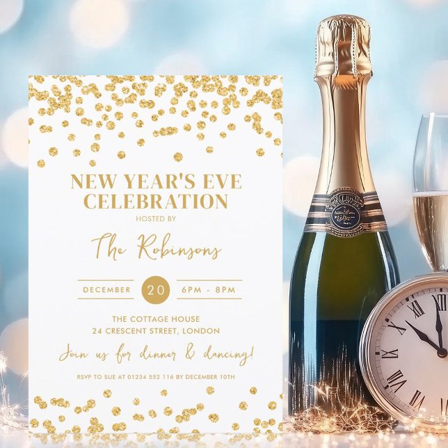 Sleek Nyårsafton Party Guld Glitter confetti Inbjudningar (Sleek New Years Eve Party Gold Glitter Confetti Invitation)