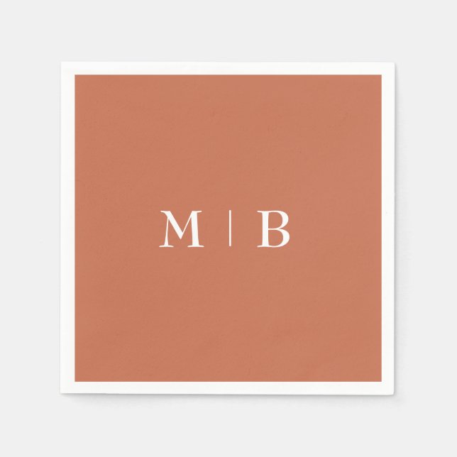 Sleek och Simple Terracotta Monogram II Bröllop Pappersservett (Framsidan)