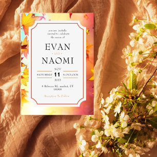 Sleek och Snyggt Höst löv Borderade Bröllop Inbjudningar