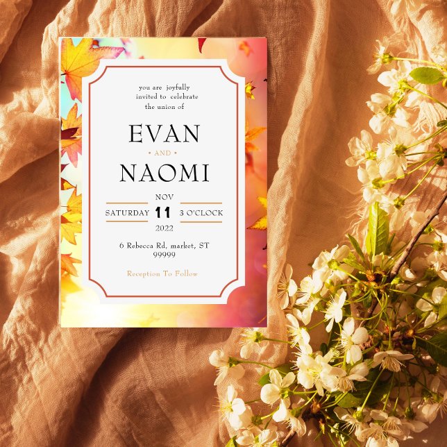 Sleek och Snyggt Höst löv Borderade Bröllop Inbjudningar (Skapare uppladdad)