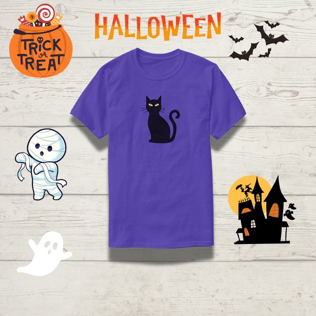 Sleek Orange-Eyed Black Cat Halloween T Shirt (Skapare uppladdad)