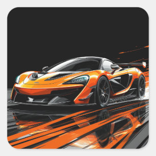 Sleek Orange Sportbil Racing Fyrkantigt Klistermärke