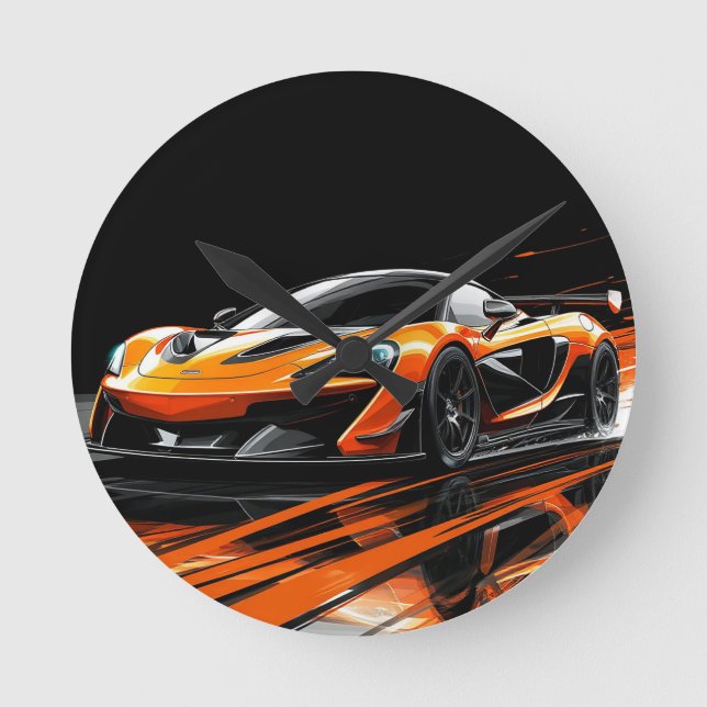 Sleek Orange Sportbil Racing Rund Klocka (Framsida)