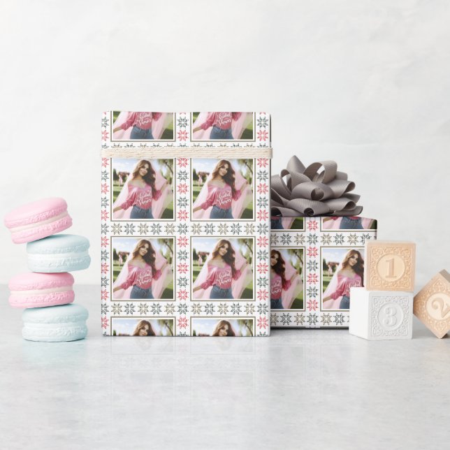 Sleek Personlig Photo and Helgdag Poinsettia Presentpapper (Baby Shower)