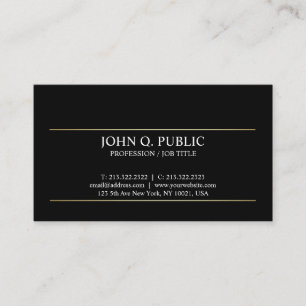 Sleek Plain Guld Rand Modern Elegant Black Visitkort