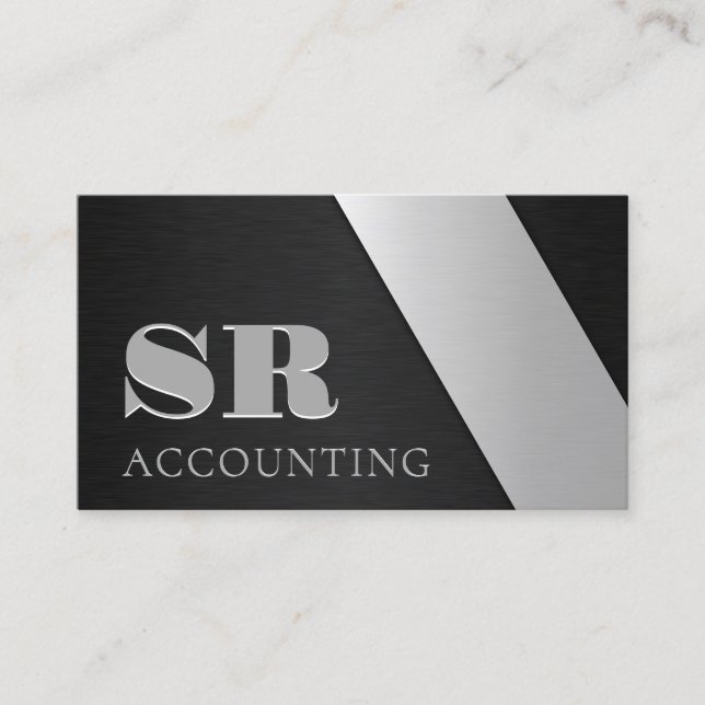 Sleek Professionell Black och Silver Brushed Stlee Visitkort (Framsida)