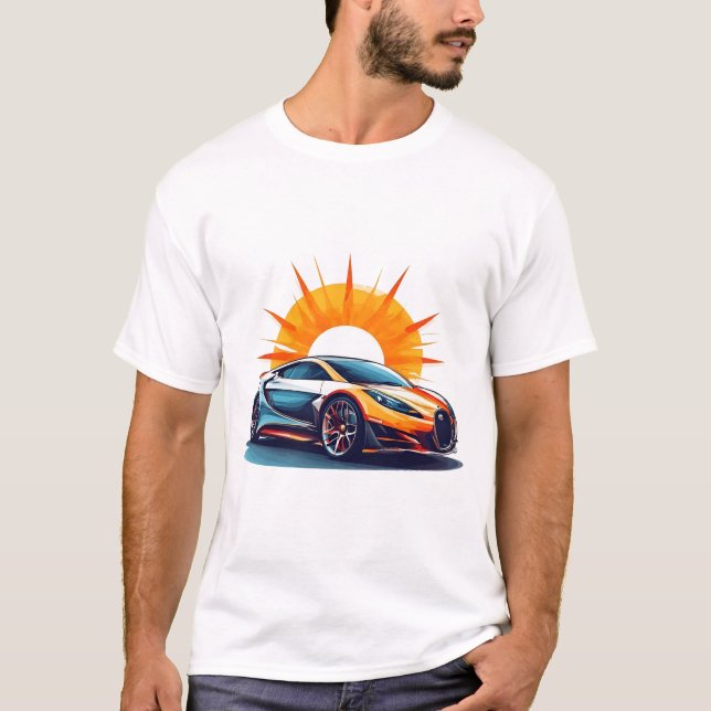 Sleek Racing Car Sunburst Energy Konst T Shirt (Framsida)